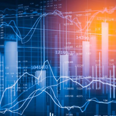 Stock market indicator and financial data view from LED. Double explosure  financial graph and stock indicator including stock education or marketing analysis. Abstract financial indicator background.